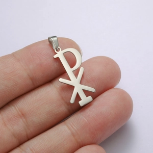 Polished silver Chi Rho pendant made of stainless steel for DIY necklaces and earrings