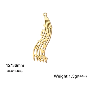 Pendentif portée musicale en or 18K, breloque en acier inoxydable 12x36mm pour DIY