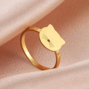 Minimalist 304 Stainless Steel Cat Head Ring For Women Hollow Out Animal Design Gold Silver Plated Polished Finger Jewelry Pet Lover Gift