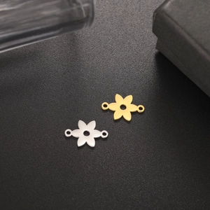 Pendentifs fleurs 14x9mm en acier inoxydable doré et argenté avec deux anneaux