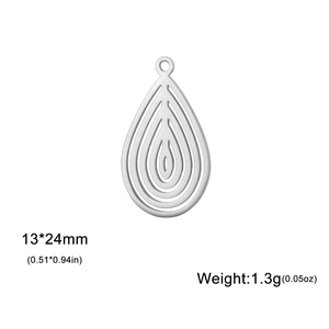 Detailed view of 13x24mm stainless steel teardrop pendant with concentric ring design