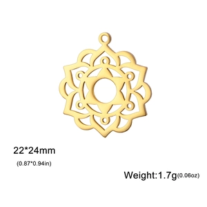 Gold stainless steel mandala flower pendant 22x24mm for DIY jewelry making