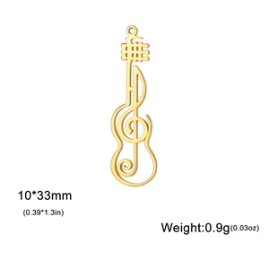 Golden music note guitar pendant 10x33mm in stainless steel for DIY jewelry making