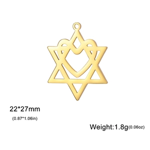 Goldener hohler Hexagramm-Herzanhänger aus Edelstahl mit Größenangaben