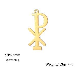 Gold Chi Rho monogram pendant made of stainless steel for DIY jewelry making 13x27mm