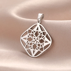 Polished stainless steel geometric cutout flower pendant for DIY jewelry making