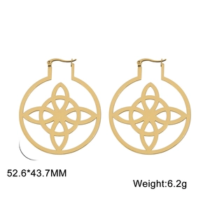 Gold stainless steel witch knot earrings with hollow geometric floral design