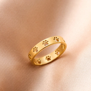 18K gold plated stainless steel ring featuring minimalist hollow cat paw print designs
