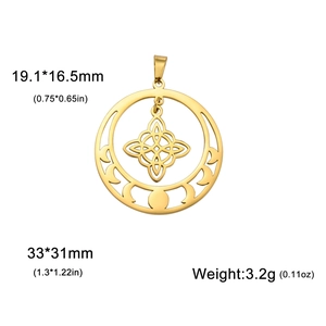 Golden stainless steel Celtic witch knot necklace pendant with moon phase hollow design