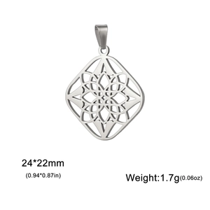 Detail of silver hollow witch knot pendant with dimensions 24x22mm and 1.7g weight