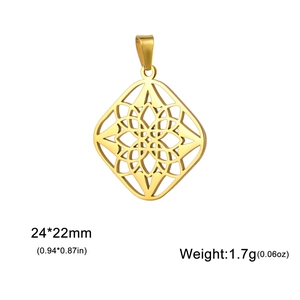Polished gold hollow flower mandala pendant for DIY jewelry making 24x22mm size