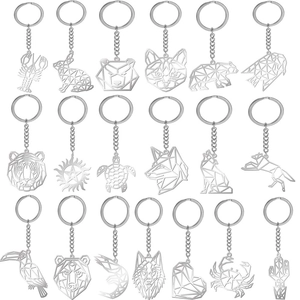 Porte-clés Moderne en Acier Titane avec Géométrique Évidé Série d'Animaux Loup Lapin Ours Homard Minimaliste Anneau de Clés en Métal Charme de Sac