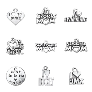 Pendentifs en Alliage d'Argent Antique Vintage Forme de Cœur et Lettres pour DIY Bijoux Sport Mom Foot Basket Danse
