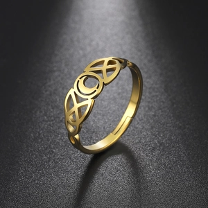 Roestvrij Stalen Maan Keltische Knoop Open Ring Voor Dames Heren Vintage Hol Verstelbaar Band Mode Sieraden Cadeau Verguld