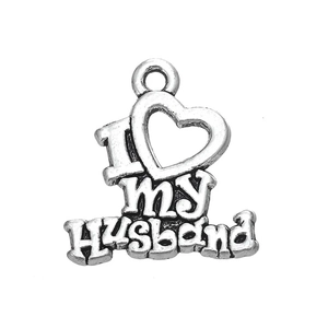 Pendentif cœur en argent antique avec gravure 'I love my HUSBAND' pour bijoux DIY
