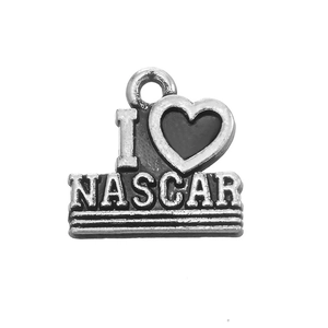 Pendentif cœur I Love NASCAR en alliage de zinc pour bijoux DIY et accessoires de sac