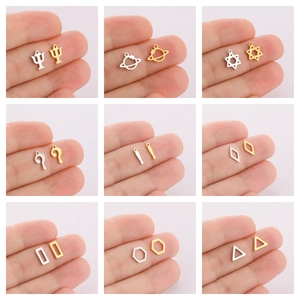 Minimalist Stainless Steel DIY Jewelry Pendant Planet Hexagram Question Mark Hexagon Shape Gold Silver Plated Charms
