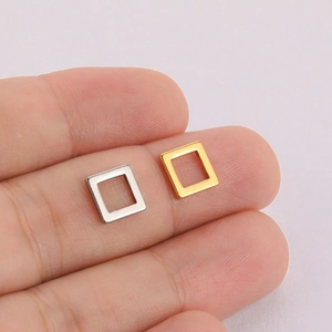 Minimalist square hollow stainless steel jewelry charms in gold and silver finish