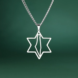 Collana in acciaio inox argento con pendente Stella di David e mappa della regione