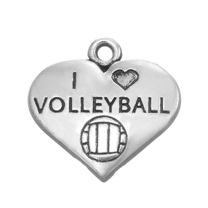 Vue détaillée du pendentif volleyball en forme de cœur en alliage de zinc argenté