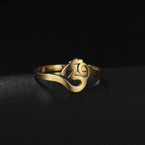 Polished 18K gold plated titanium steel ring featuring an intricate OM yoga symbol cut-out