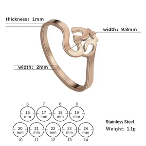Detailed size chart for stainless steel Om ring with diameter and circumference measurements