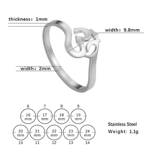Titanium steel OM yoga ring size chart showing inner diameters from 16mm to 24mm
