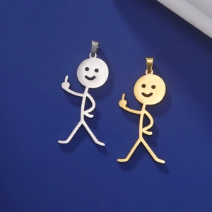 Grappige stokfiguur hangers met middelvinger in goud en zilver roestvrij staal