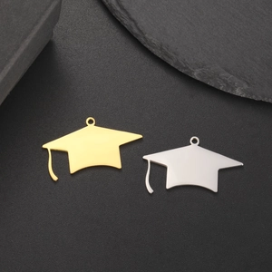 Stainless Steel Graduation Doctoral Cap Pendant For DIY Necklace Earring Jewelry Making Graduation Season Gift Gold Silver