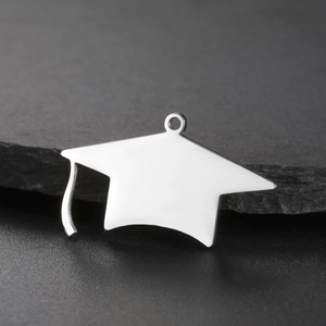 Polished stainless steel graduation cap pendant with mirror finish for DIY jewelry
