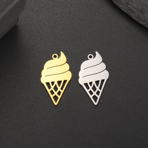 Ciondolo Cono Gelato in Acciaio Inossidabile Placcato Oro 18K Charm DIY per Collana Orecchini Bracciale Accessorio Gioielli