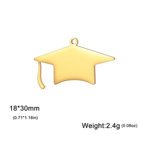 18K gold stainless steel graduation cap pendant, 18x30mm DIY charm for jewelry
