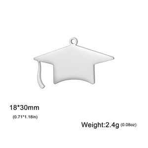 Polished silver mortarboard pendant with 18x30mm dimensions and 2.4g weight detail