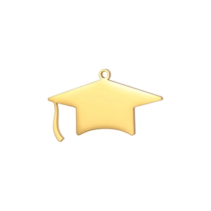 Polished 18K gold graduation cap pendant with bail for DIY jewelry and necklaces