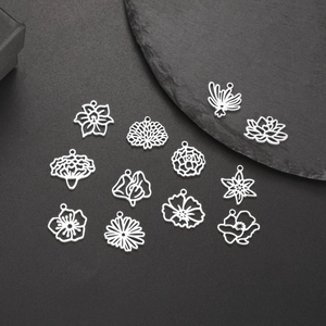 Geburtsmonatsblume Hohl Anhänger Edelstahl Blumen Charm DIY Schmuckherstellung Zubehör Für Halskette Ohrring Damen Geschenk