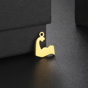 Polished 18K gold plated stainless steel muscular arm pendant for DIY jewelry design