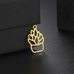 18K gold plated stainless steel succulent plant pendant on a black jewelry gift box