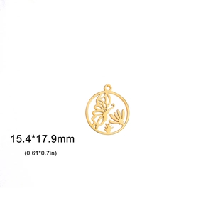 Λεπτομερής όψη μενταγιόν πεταλούδα 18K χρυσό με λουλούδι σχέδιο 15,4x17,9mm
