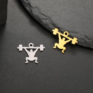 DIY weightlifter pendant in gold and silver finish, stainless steel athlete jewelry charms
