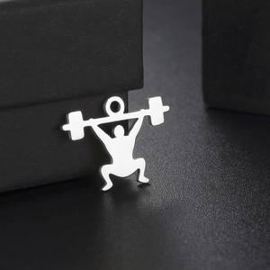 Silver stainless steel weightlifter silhouette pendant with polished metallic finish