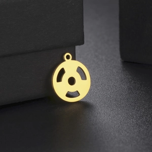 Polished gold stainless steel barbell disc pendant for DIY necklaces and bracelets