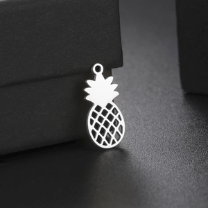 Polished silver stainless steel pineapple charm pendant for DIY jewelry making
