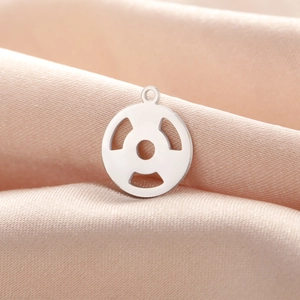 Polished silver stainless steel barbell plate pendant for DIY jewelry making