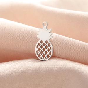 Hollow pineapple pendant in polished stainless steel with intricate grid cutout design