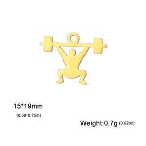 18K gold plated stainless steel barbell squat silhouette charm pendant 15x19mm