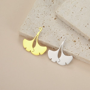 Minimalist stainless steel ginkgo leaf pendants in gold and silver for DIY jewelry making