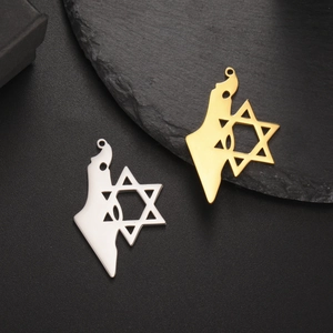 Pendentif Carte d'Israël en Acier Inoxydable Étoile de David pour Création Bijoux Accessoires DIY Collier Boucle