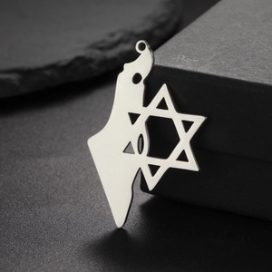 Pendentif poli en acier inoxydable avec étoile de David et carte d'Israël pour bijoux DIY