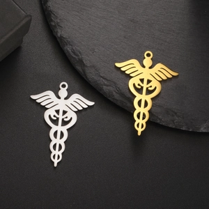 Colgante de Símbolo Médico de Caduceo de Acero Inoxidable con Doble Serpientes Alas para Creación de Joyas DIY Regalo Médicos