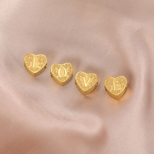Perles en métal doré en forme de cœur avec gravure LOVE pour bijoux DIY